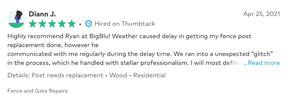 Customer review 15 for Big Blu's
